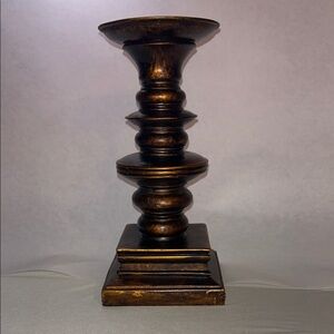 Vintage Brown Candle Holder with Distressed Accents